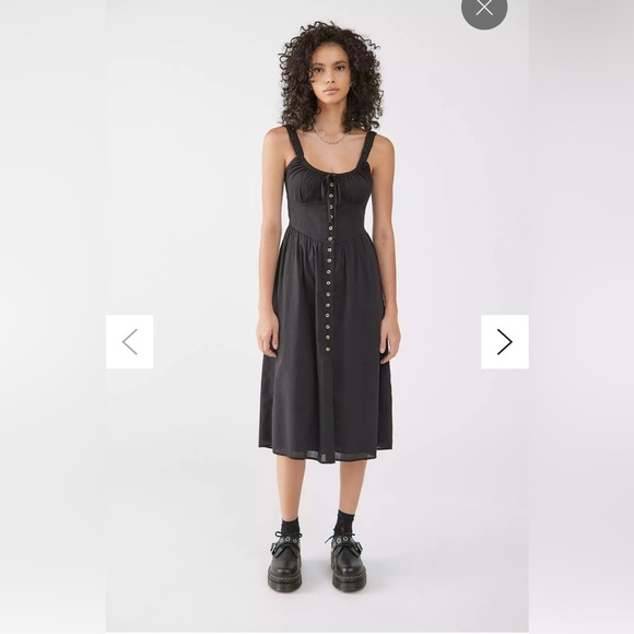 ASOS UO Azelia Button Midi Dress Black Buttoned Spaghetti Strap Sundress Size 6 - Picture 4 of 16